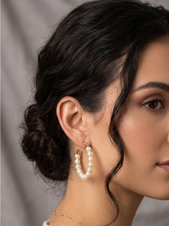 Jewelry - Classic Pearl and Gold Hoop Earrings